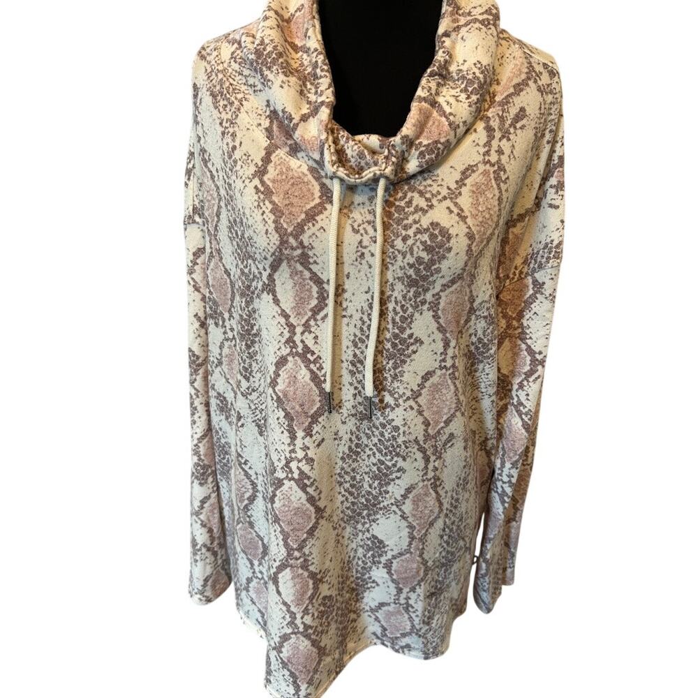 Calvin Klein Womens XL Snake Print Cowl Neck Pullover Tunic Sweatshirt Gray EUC